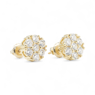 14k Yellow Gold Lab Diamond Cluster Earrings 1.45 ctw