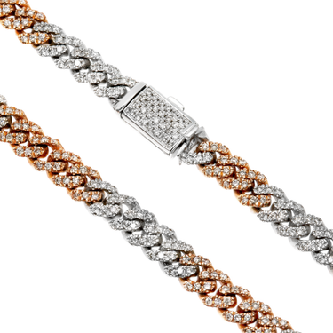 14k Two-Tone White & Rose Gold Diamond Cuban Bracelet