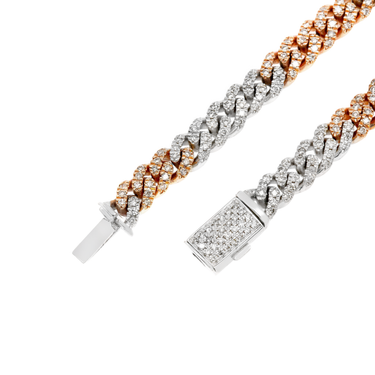 14k Two-Tone White & Rose Gold Diamond Cuban Bracelet