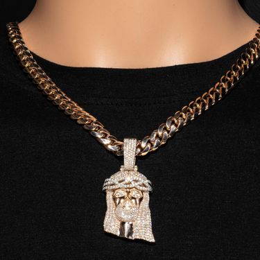 14K Solid Rose Gold Mens Jesus Head Pendant With Round Cut Lab Diamonds 4.02 Ctw