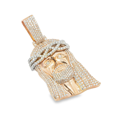 14K Solid Rose Gold Mens Jesus Head Pendant With Round Cut Lab Diamonds 4.02 Ctw