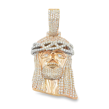 14K Solid Rose Gold Mens Jesus Head Pendant With Round Cut Lab Diamonds 4.02 Ctw