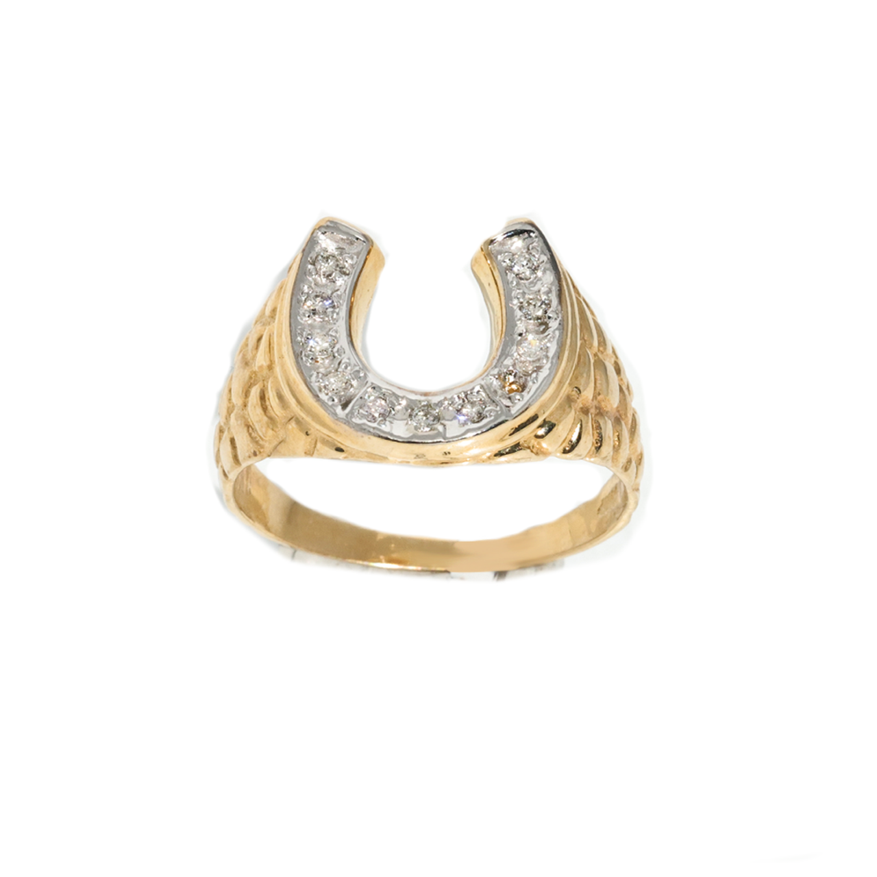 8 / White 14K Yellow Gold Horse Shoe Ring 0.54 Ctw