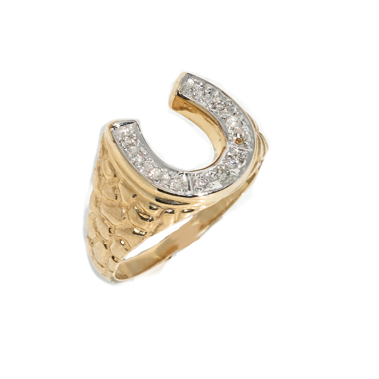 8 / White 14K Yellow Gold Horse Shoe Ring 0.54 Ctw