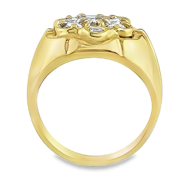 14K Yellow Solid Gold Mens Diamond Cluster Ring 1.25 Ctw