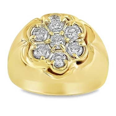 14K Yellow Solid Gold Mens Diamond Cluster Ring 1.25 Ctw