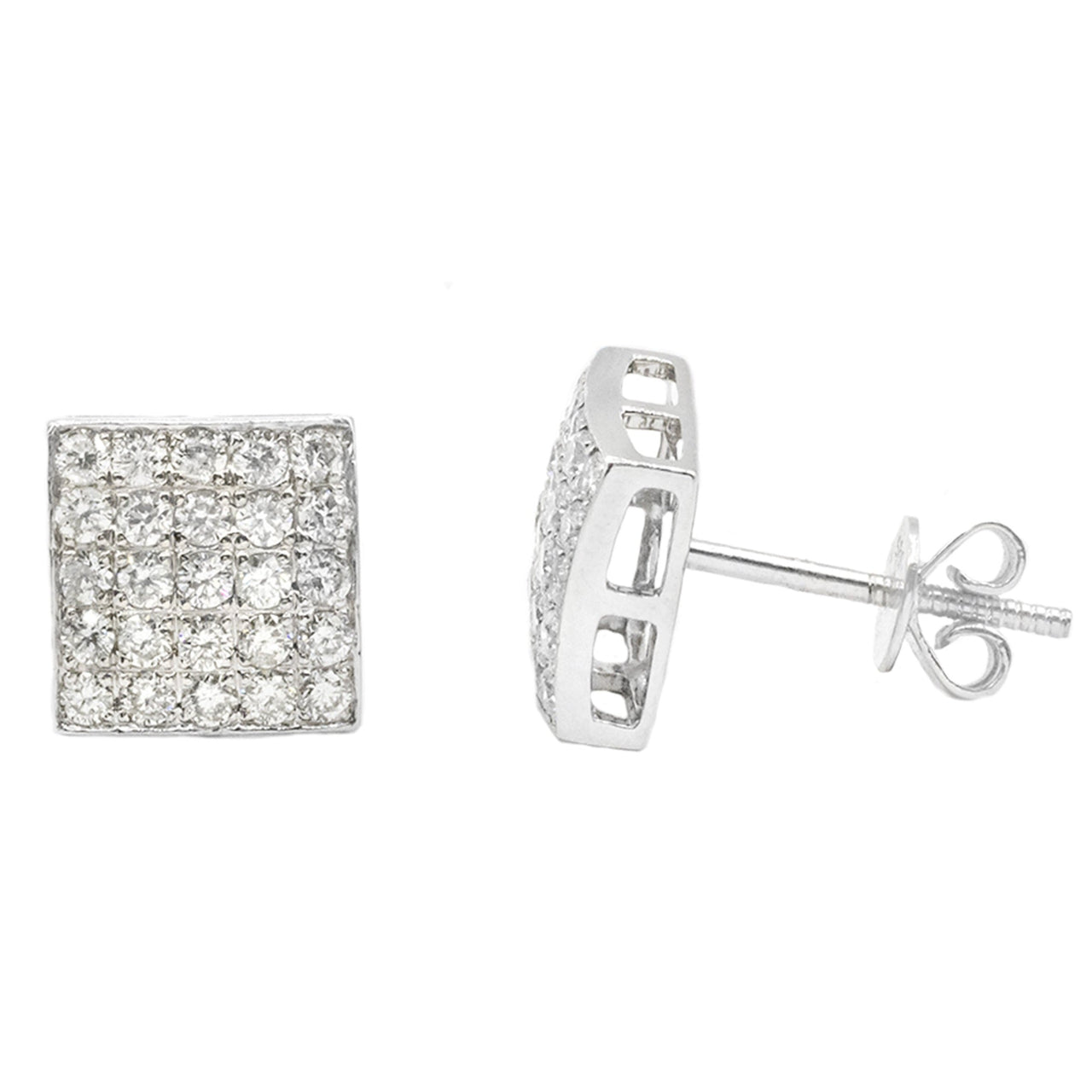 White 14k White Gold Square Pave Diamond Earrings 1.02 Ctw
