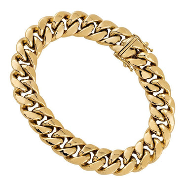 10k Yellow Semi-Solid Gold Cuban Link Bracelet 12 mm