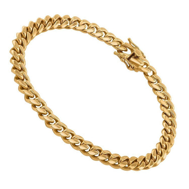 14K Solid Yellow Gold Mens Cuban Link Bracelet 7 mm