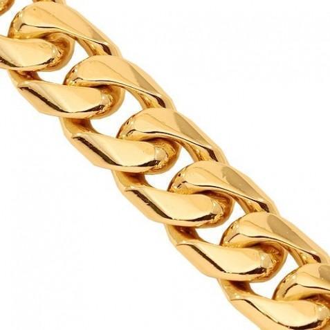 14K Yellow Solid Gold Mens Cuban Bracelet 14.5 mm
