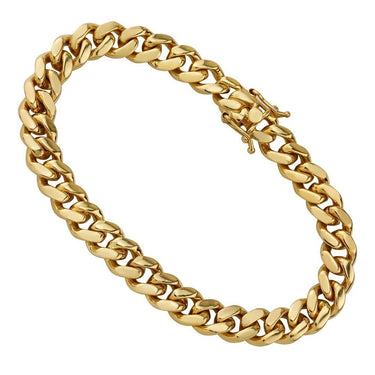 14K Yellow Solid Gold Mens Cuban Bracelet 9.5 mm