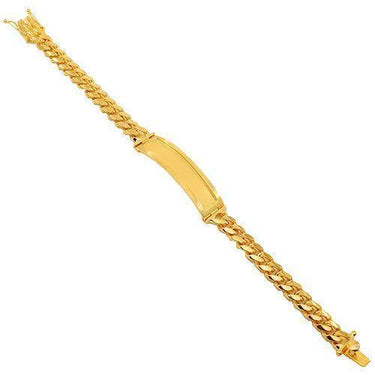 14K Yellow Solid Gold Mens Cuban Link ID Bracelet 11 mm