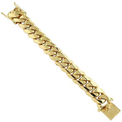 18K Yellow Solid Gold Mens Custom Made Cuban Bracelet