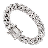 Thumbnail for Sterling Silver Lab Created Stones Cuban Link Bracelet 13 mm