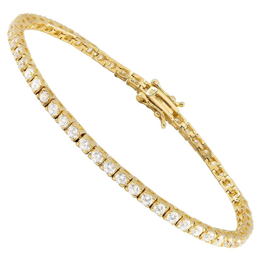 Yellow Gold Plated Silver Lab Created Stones Tennis Bracelet 4 Ctw 2.5 mm