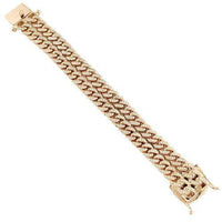Thumbnail for 14K Rose Solid Gold Mens Diamond Double Row Cuban Bracelet 6.50 Ctw
