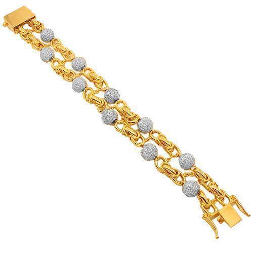 14K Solid Yellow Gold Mens Diamond Ball Bead Bracelet 16.50 Ctw