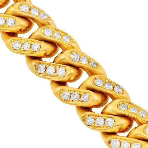 14K Solid Yellow Gold Mens Diamond Cuban Bracelet 7.50 Ctw