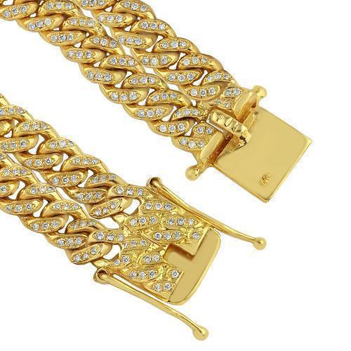 14K Yellow Gold Mens Two-Row Diamond Cuban Bracelet 8.50 Ctw