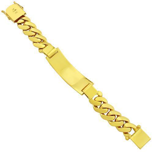 14K Yellow Solid Gold Mens Diamond Custom ID Cuban Bracelet 4.90 Ctw
