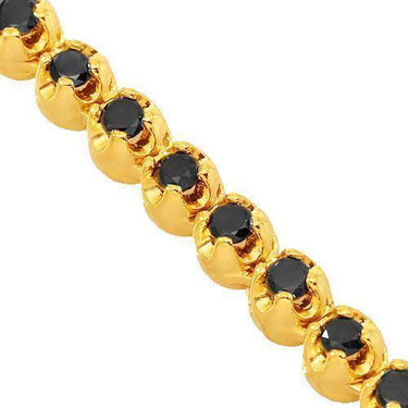 10K Yellow Gold Mens Black Diamond Tennis Chain 13.75 Ctw