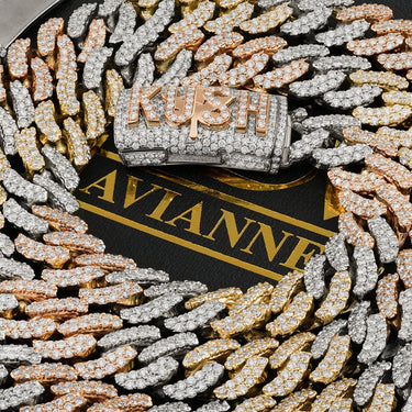 14K Tri-Color Gold Diamond Miami Cuban Chain 30.55 Ctw 13 mm