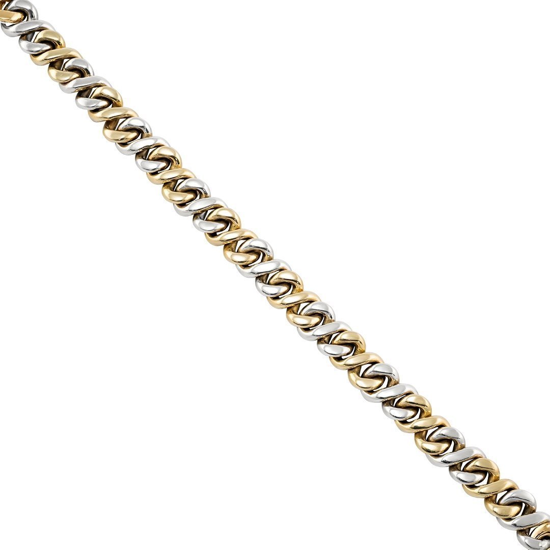 Two Tone Gold Diamond Infinity Cuban Link Chain 21.5 Inches 9 mm 18 Ctw