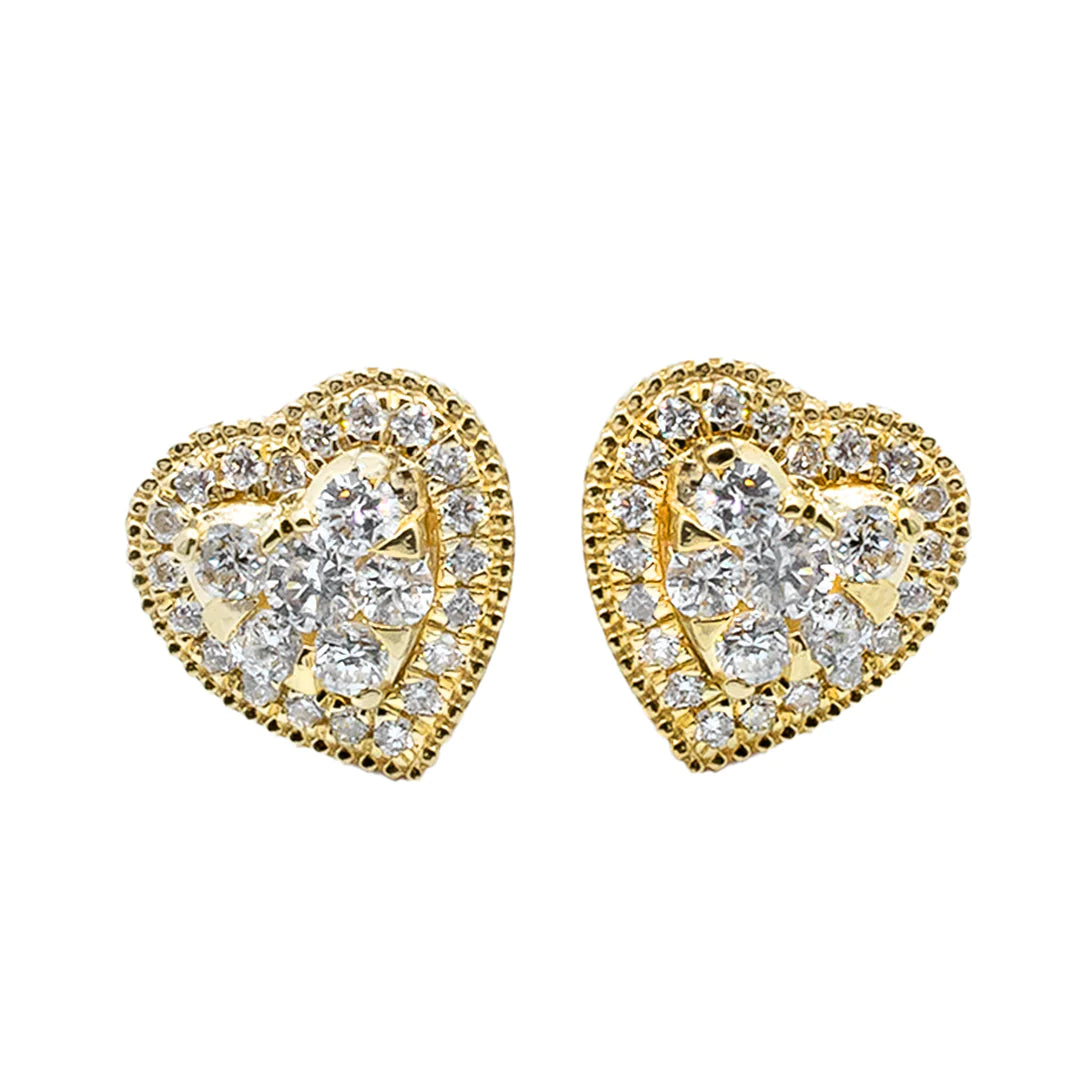 14k Yellow Gold Diamond Heart Shaped Stud Earrings 0.79 ctw