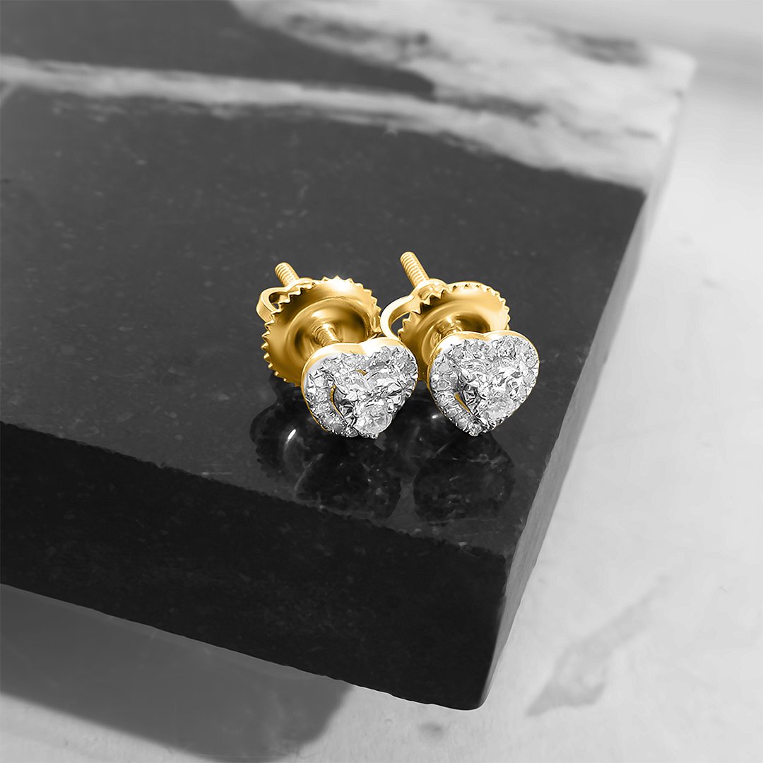 Yellow Diamond Heart Shaped Earrings in 14k Yellow Gold .11 Ctw