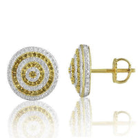 Thumbnail for White 10K Solid Gold Womens Stud Earrings with Yellow Diamonds 0.25 Ctw