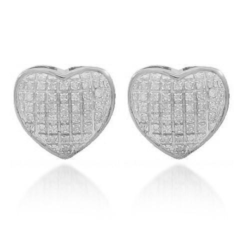 White 10K Solid White Gold Womens Diamond Heart Stud Earrings 0.25 Ctw