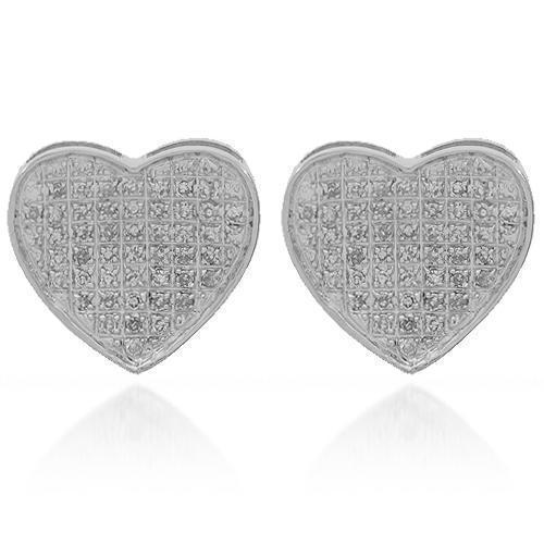 White 10K Solid White Gold Womens Diamond Heart Stud Earrings 0.32 Ctw
