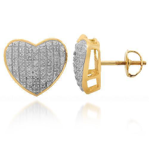 Yellow 10K Solid Yellow Gold Womens Diamond Heart Stud Earrings 0.30 Ctw