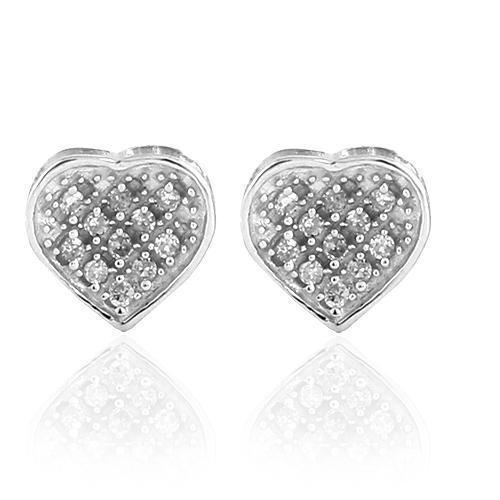 White 10K White Solid Gold Womens Classy Heart Earrings With White Diamonds 0.10 Ctw
