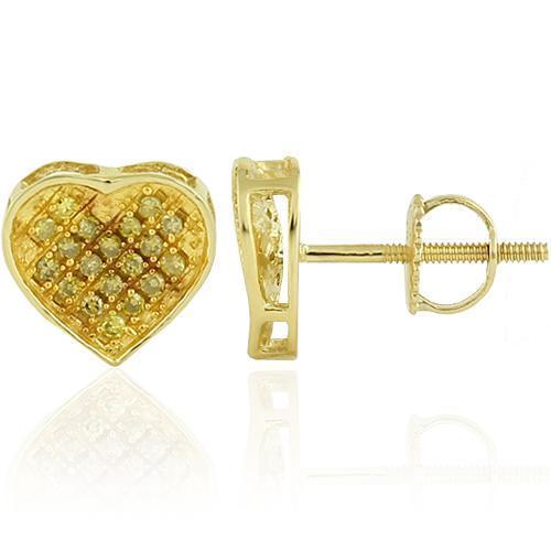 Yellow 10K Yellow Solid Gold Womens Heart Earrings With Yellow Diamonds 0.17 Ctw
