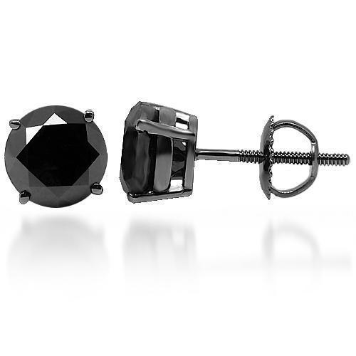 Black Rhodium Plated 14K Solid Gold Black Rhodium Plated Black Diamond Solitaire Stud Earrings 3.31 Ctw