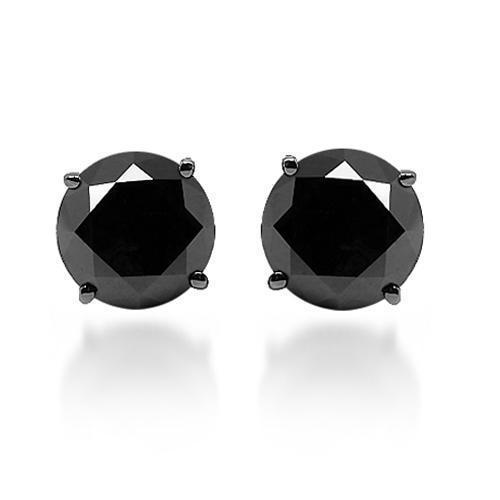 Black Rhodium Plated 14K Solid Gold Black Rhodium Plated Black Diamond Solitaire Stud Earrings 3.31 Ctw