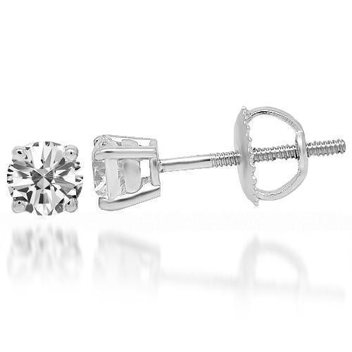 White 14K Solid White Gold Diamond Solitaire Stud Earrings 0.35 Ctw