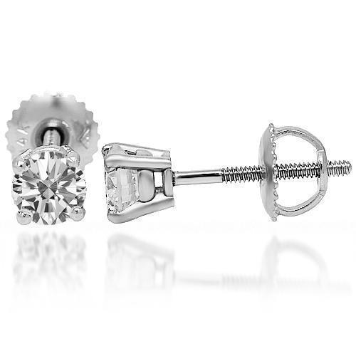 White 14K Solid White Gold Diamond Solitaire Stud Earrings 0.75 Ctw
