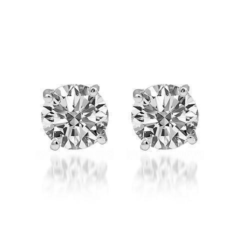 14K Solid White Gold Diamond Solitaire Stud Earrings 1.01 Ctw