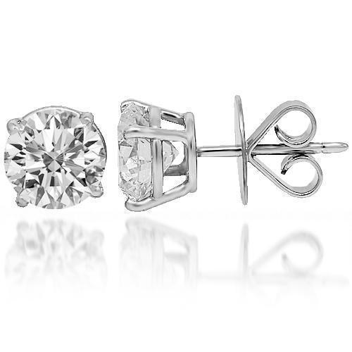 14K Solid White Gold Diamond Solitaire Stud Earrings 2.02 Ctw