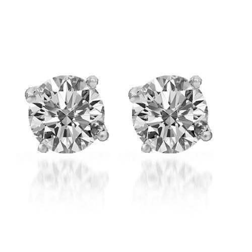 14K Solid White Gold Diamond Solitaire Stud Earrings 2.07 Ctw