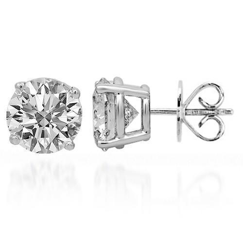 14K Solid White Gold Diamond Solitaire Stud Earrings 4.38 Ctw