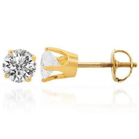 Thumbnail for 14K Solid Yellow Gold Diamond Solitaire Stud Earrings 0.99 Ctw