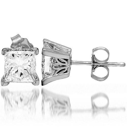 14K White Solid Gold Diamond Solitaire Stud Earrings 2.05 Ctw