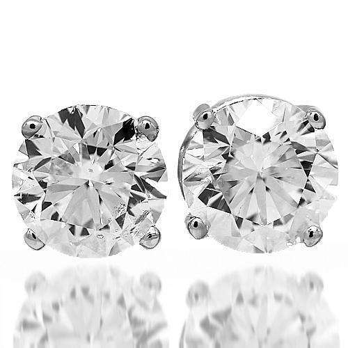 14K White Solid Gold Diamond Solitaire Stud Earrings 6.01 Ctw