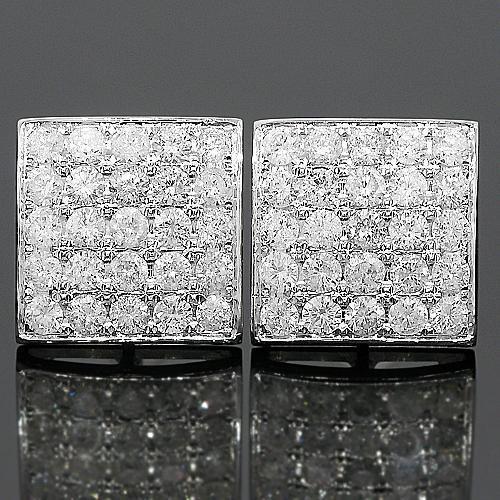 14K White Solid Gold Diamond Stud Earrings 3.08 Ctw