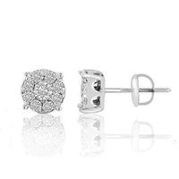 Thumbnail for White 14K White Solid Gold Round Cut Diamond Cluster Earrings 0.91 Ctw