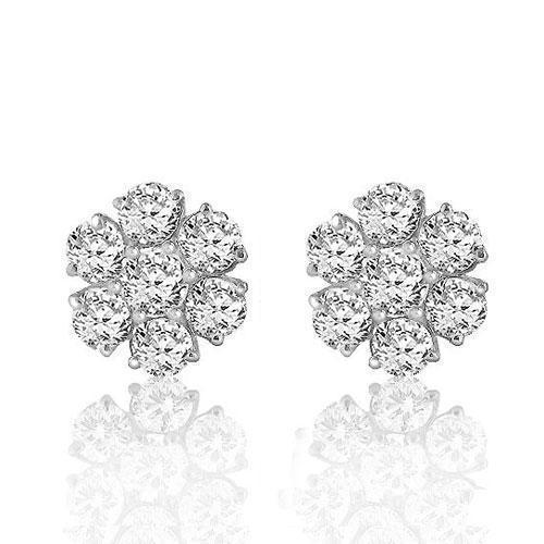 White 14K White Solid Gold Round Cut Prong Diamond Cluster Earrings 0.90 Ctw