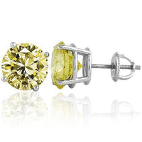 Thumbnail for 14K White Solid Gold Unisex Four Prong Diamond Stud Earrings With Yellow Diamonds 7.80 Ctw